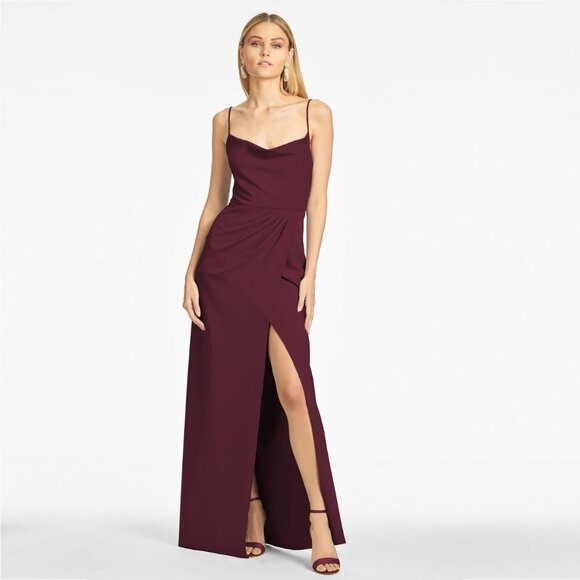 NWT SACHIN + BABI Paulina Gown in Deep Wine  Draped Crepe Maroon Merlot 0 - Picture 1 of 9